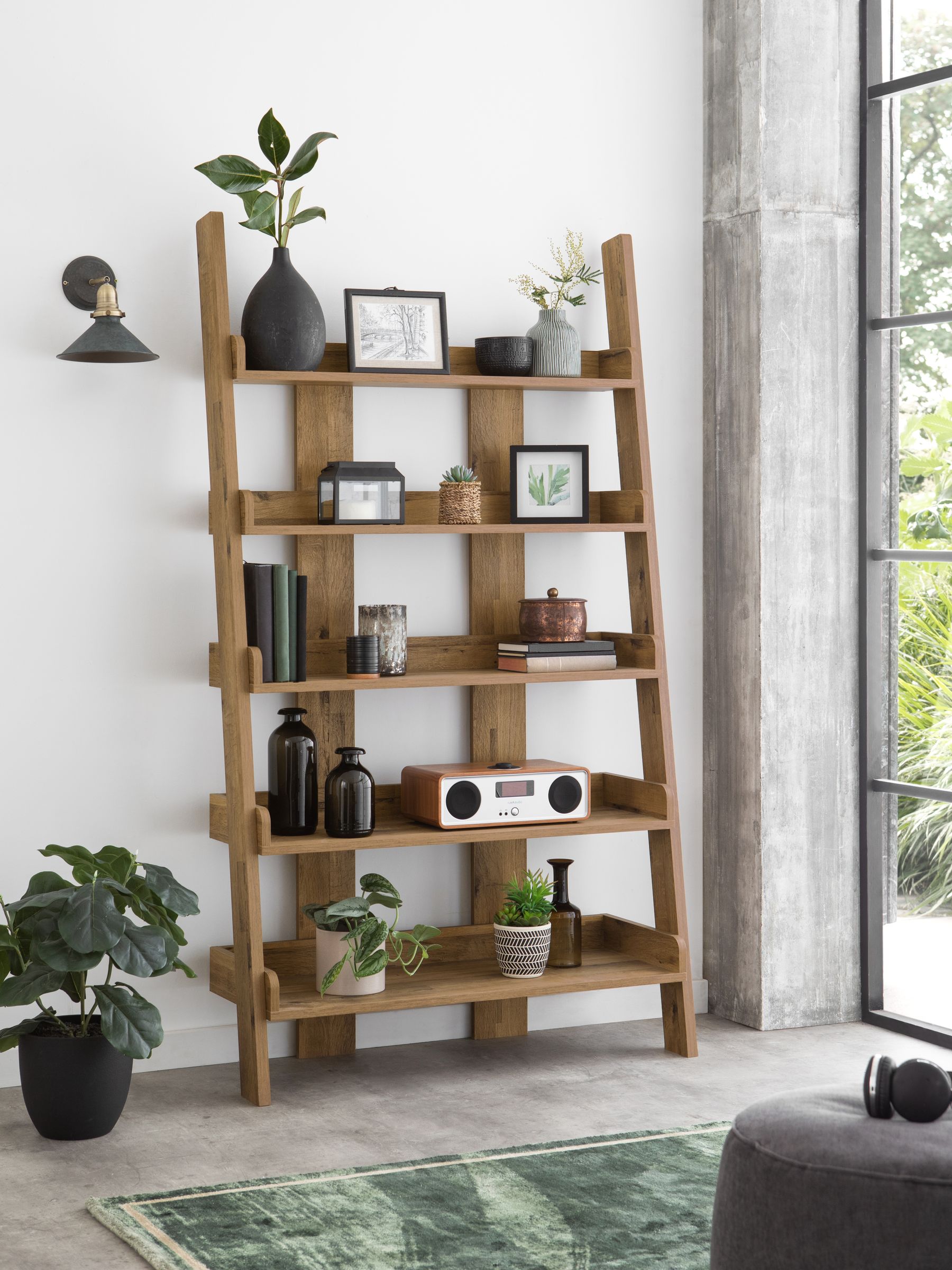 Buy Dark Bronx Bronx Oak Effect Wide Ladder Shelf from the Next UK