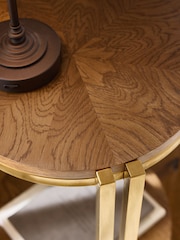 Dark Radial Oak and Oak Veneer Round Side Table - Image 2 of 5
