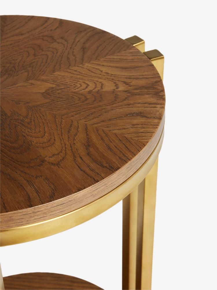 Dark Radial Oak and Oak Veneer Round Side Table - Image 6 of 6