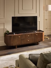 Dark Edwin Oak Veneer Ceramic Top Wide TV Unit - Image 1 of 7