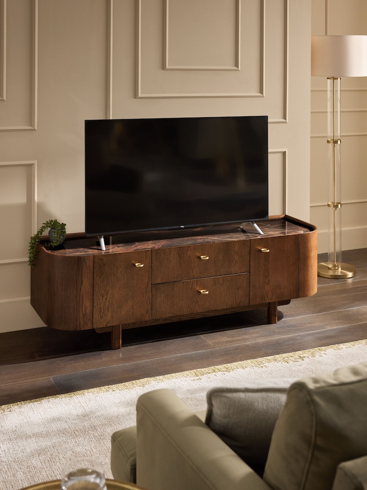 Dark Edwin Oak Veneer Ceramic Top Wide TV Unit - Image 1 of 7