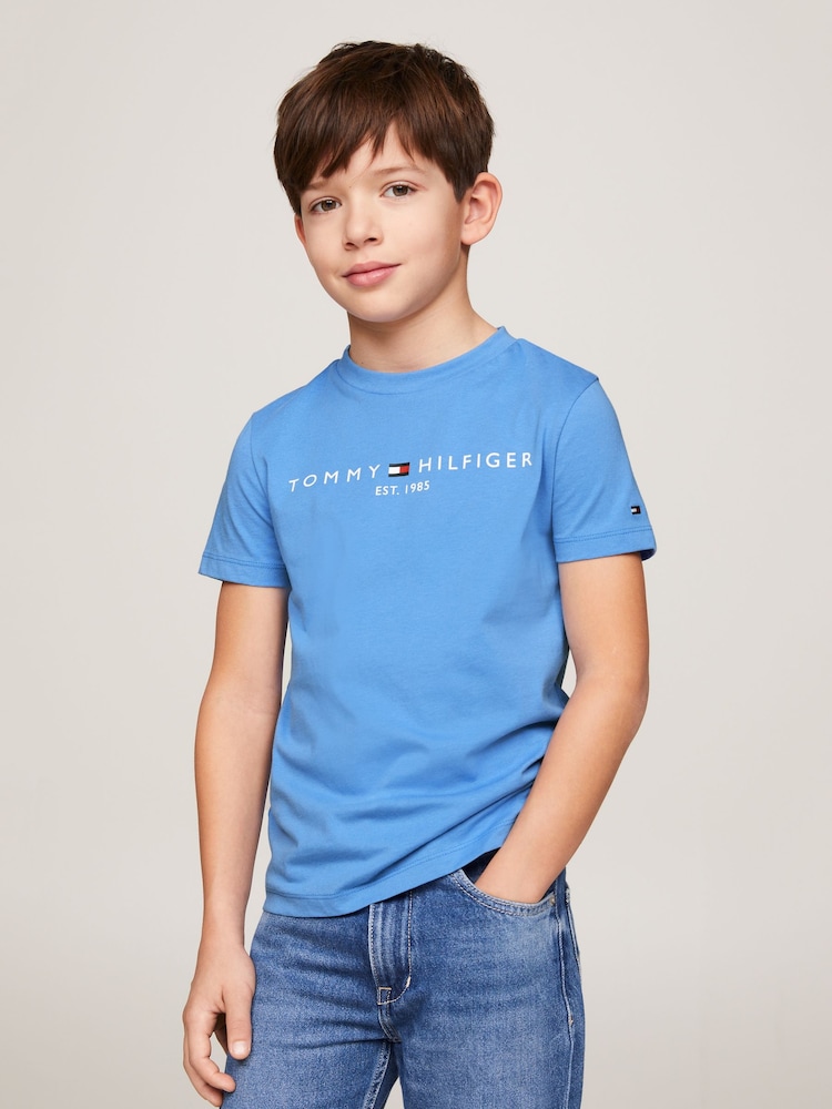 Tommy Hilfiger Blue 100% Cotton Essential T-Shirt - Image 1 of 3 Tommy Hilfiger Blue 100% Cotton Essential T-Shirt - Image 1 of 3