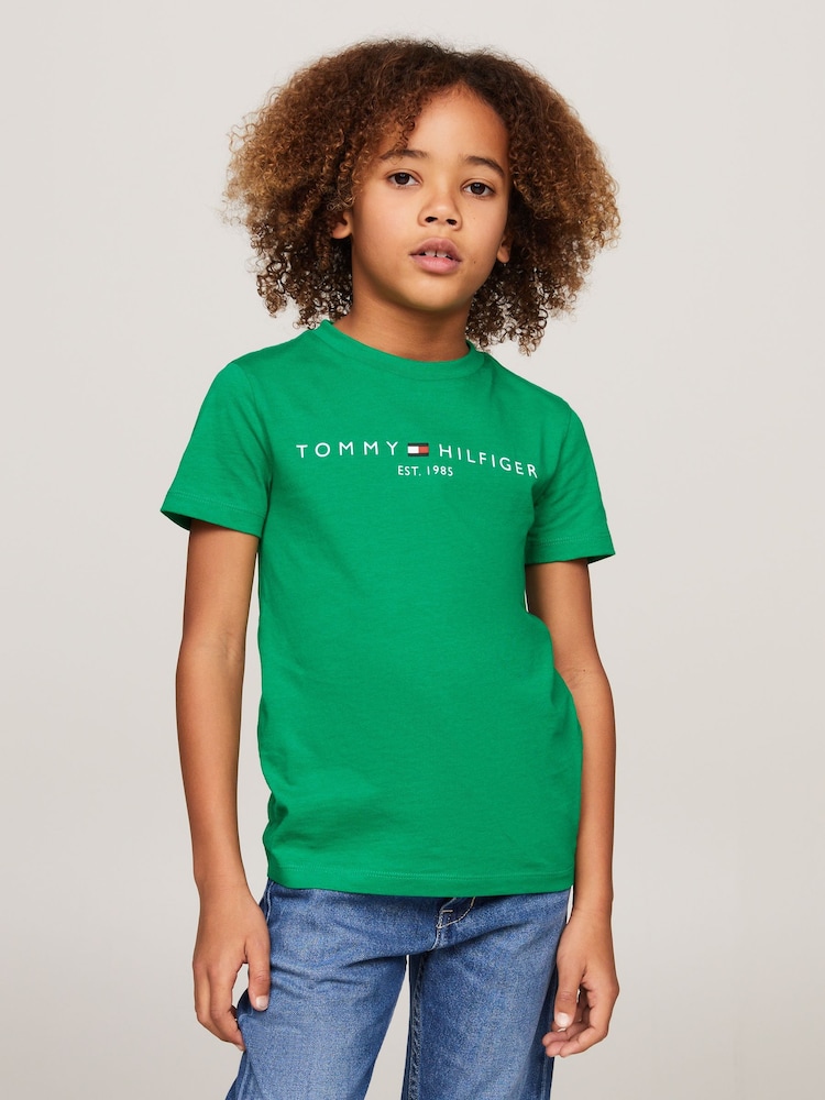 Tommy Hilfiger Green 100% Cotton Essential T-Shirt - Image 1 of 3 Tommy Hilfiger Green 100% Cotton Essential T-Shirt - Image 1 of 3