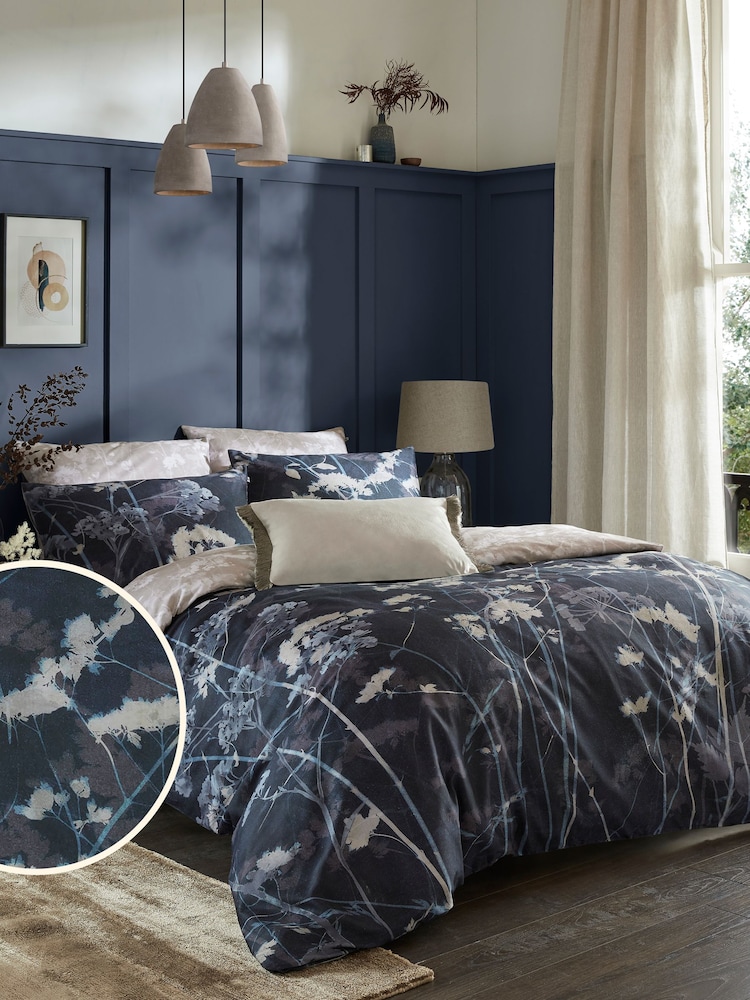 Graham & Brown Blue 100% Cotton Flower Press Duvet Cover and Pillowcase Set - Image 1 of 9