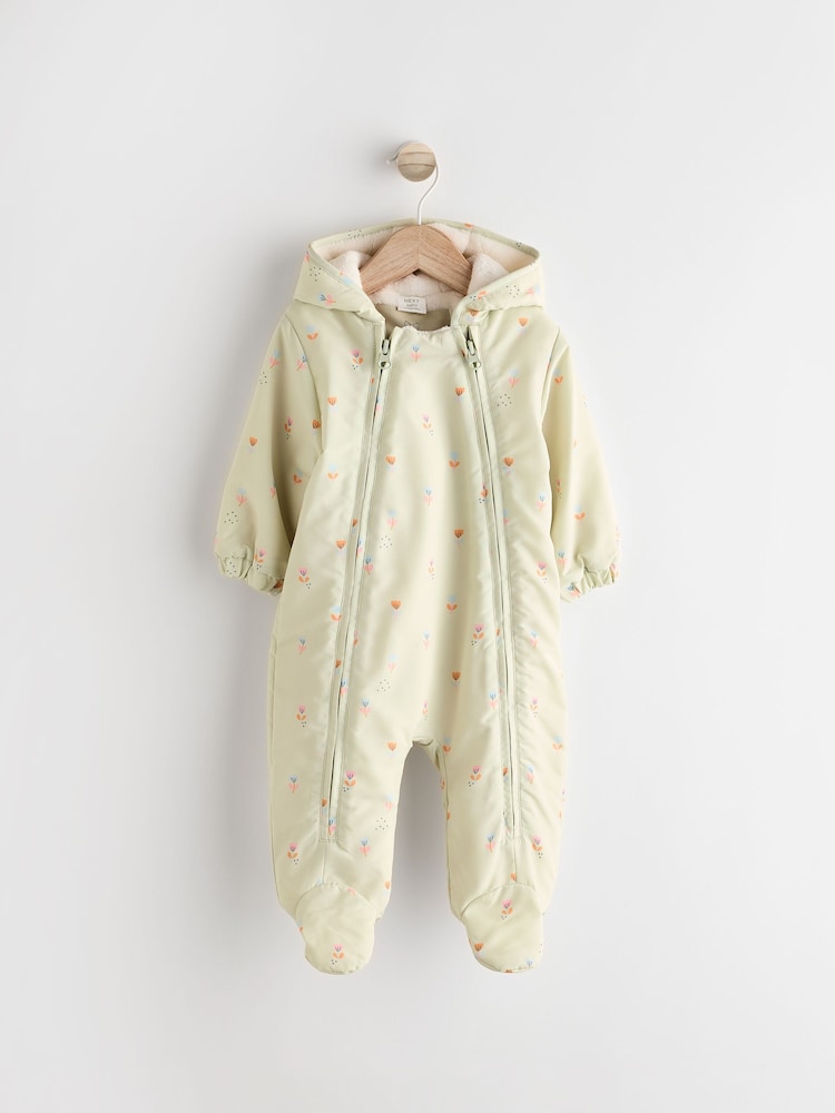 Sage Green Ditsy Baby Zip Hooded All-In-One Pramsuit (0mths-2yrs) - Image 1 of 7
