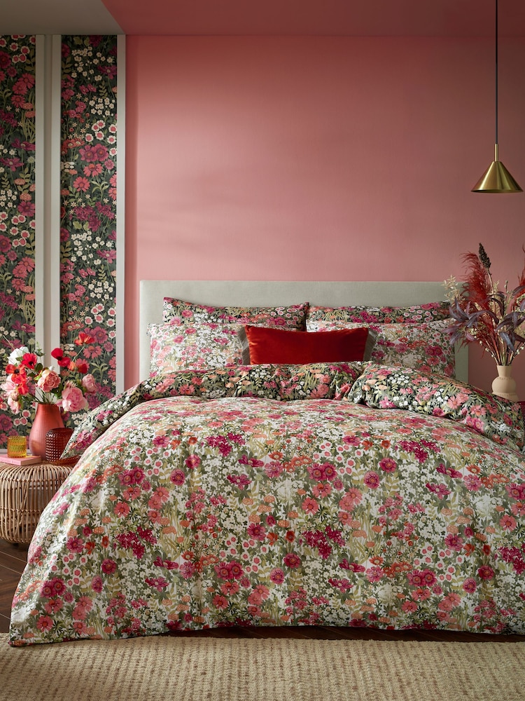 Graham & Brown Black 100% Cotton Wallflower Duvet Cover and Pillowcase Set - Image 1 of 8