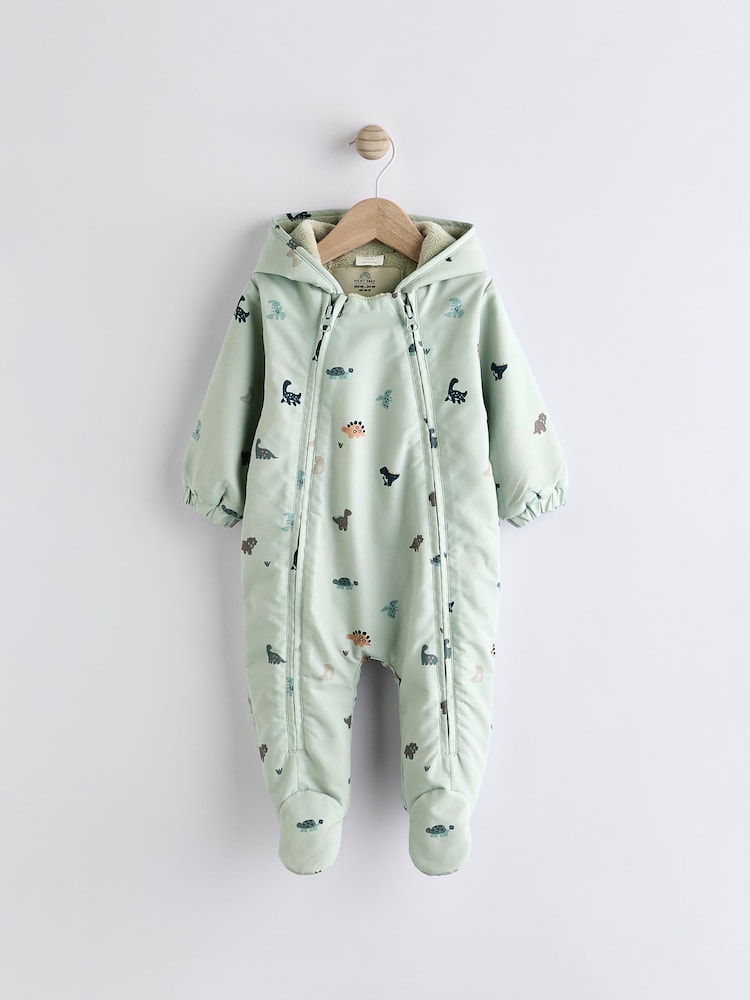 Blue Dino Fleece Lined Hooded Zip Pramsuit All-In-One (0mths-2yrs) - Image 1 of 7