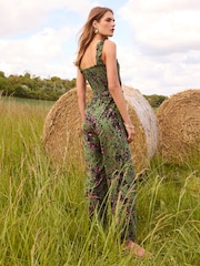 Love & Roses Khaki Green Animal Petite Printed Shirred Cami Wide Leg Jumpsuit - Image 3 of 4