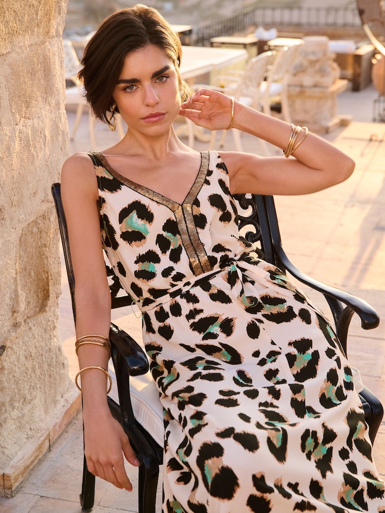 Love & Roses Ivory White Animal Sequin Trim Sleeveless Midi Dress - Image 2 of 4