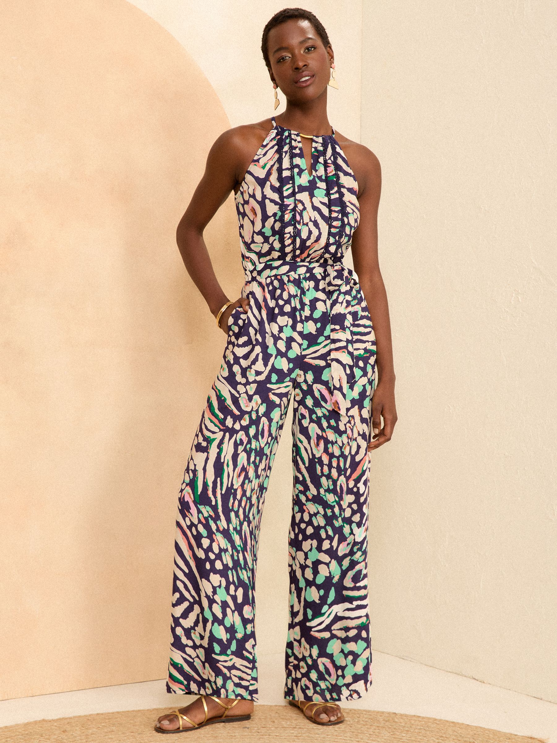 Buy Love Roses Animal Printed Lace Trim Halter Neck Jumpsuit from Next Luxembourg