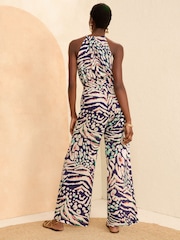 Love & Roses Animal Printed Lace Trim Halter Neck Jumpsuit - Image 3 of 4