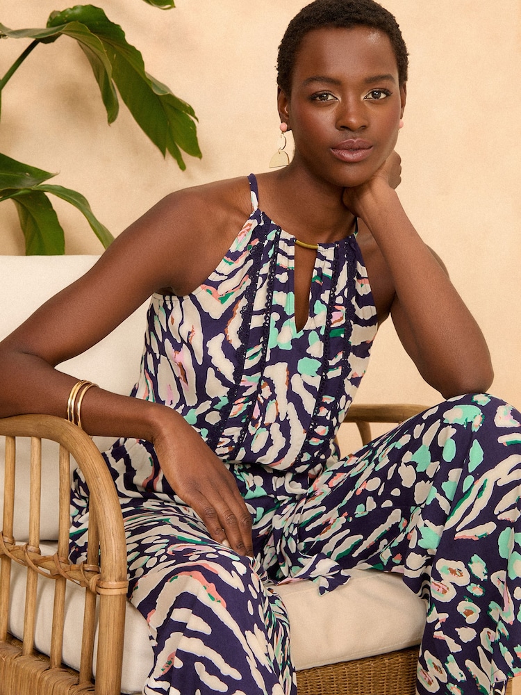 Love & Roses Animal Printed Lace Trim Halter Neck Jumpsuit - Image 4 of 4