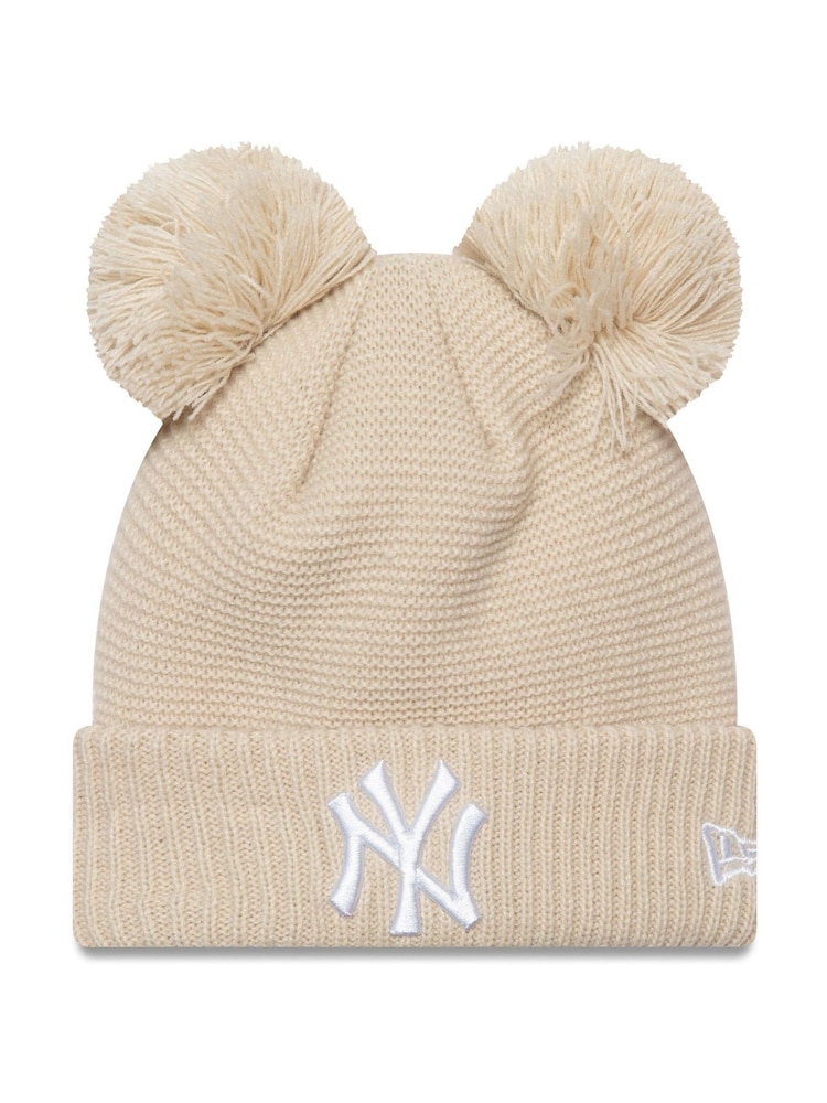 New Era Womens Cream Double Pom Beanie - Image 1 of 2