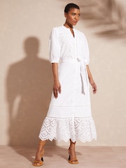 Love & Roses White Patched Broderie Midi Shirt Dress - Image 1 of 4