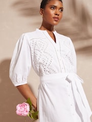Love & Roses White Patched Broderie Midi Shirt Dress - Image 2 of 4