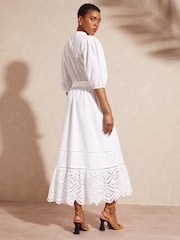 Love & Roses White Patched Broderie Midi Shirt Dress - Image 3 of 4