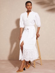 Love & Roses White Patched Broderie Midi Shirt Dress - Image 4 of 4