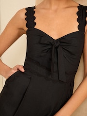 Love & Roses Black Scallop Wide Leg Jumpsuit With Linen - Image 2 of 4