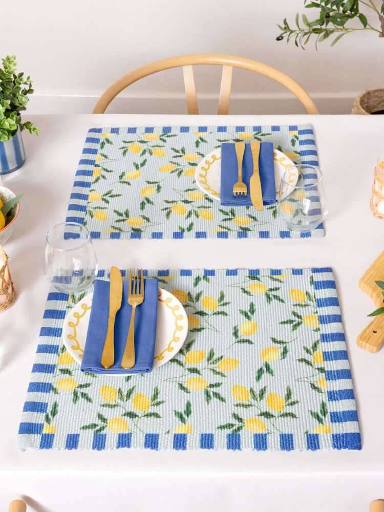 Furn Blue Lemons Table Placemats Set Of 4 - Image 2 of 6