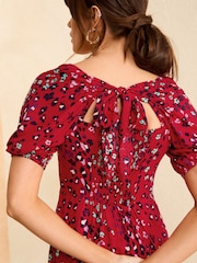 Love & Roses Red Animal Printed Square Neck Puff Sleeve Midi Dress - Image 2 of 4
