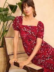 Love & Roses Red Animal Printed Square Neck Puff Sleeve Midi Dress - Image 4 of 4
