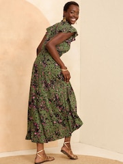 Love & Roses Khaki Animal Flutter Sleeve Belted Shirt Dress - Image 3 of 4