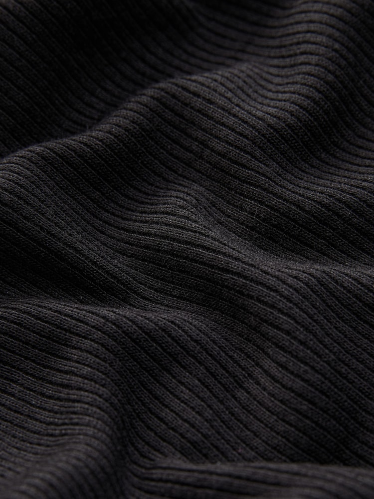 Black Ribbed Bardot Long Sleeve Top - Image 7 of 7