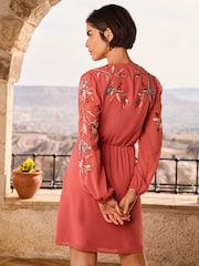 Love & Roses Orange Rust Embellished V Neck Long Sleeve Mini Dress - Image 3 of 4