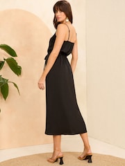 Love & Roses Black Lace Trim Satin Midi Strappy Dress - Image 3 of 4