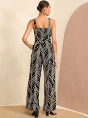 Love & Roses Black/White Petite Wide Leg Cami Belted Jumpsuit - Image 4 of 4