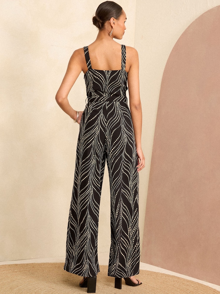 Love & Roses Black/White Petite Wide Leg Cami Belted Jumpsuit - Image 4 of 4