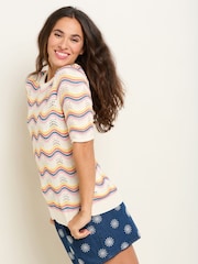 Brakeburn Cream 100% Cotton Rainbow Wave Knitted T-Shirt - Image 5 of 6