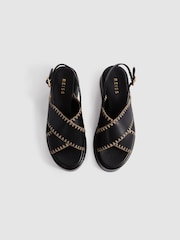 Reiss Black Melissa Leather Raffia Stitch Platform Sandals - Image 3 of 5