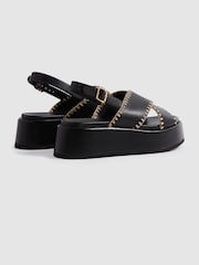 Reiss Black Melissa Leather Raffia Stitch Platform Sandals - Image 4 of 5