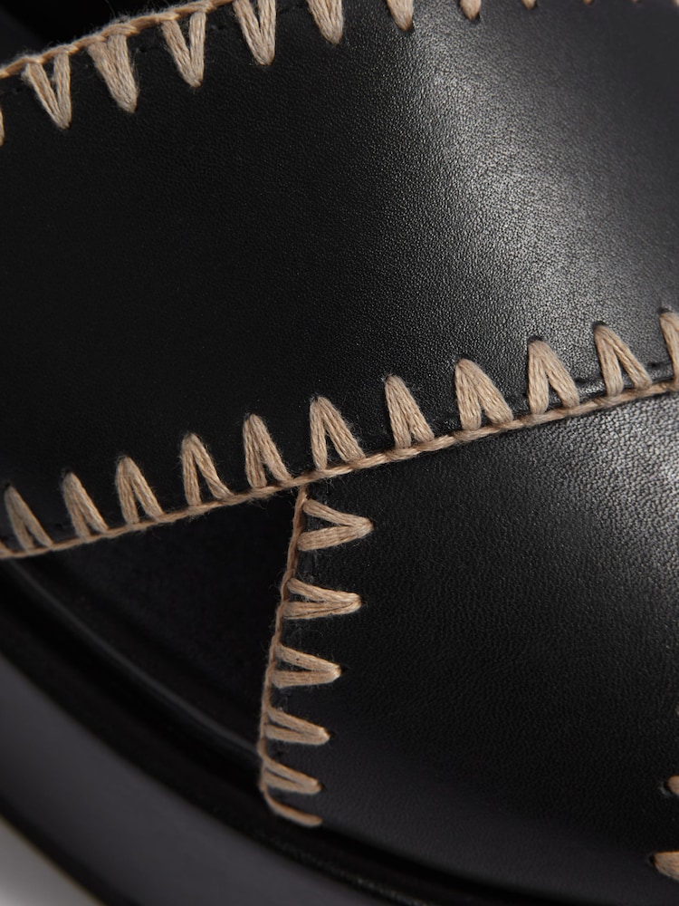 Reiss Black Melissa Leather Raffia Stitch Platform Sandals - Image 5 of 5