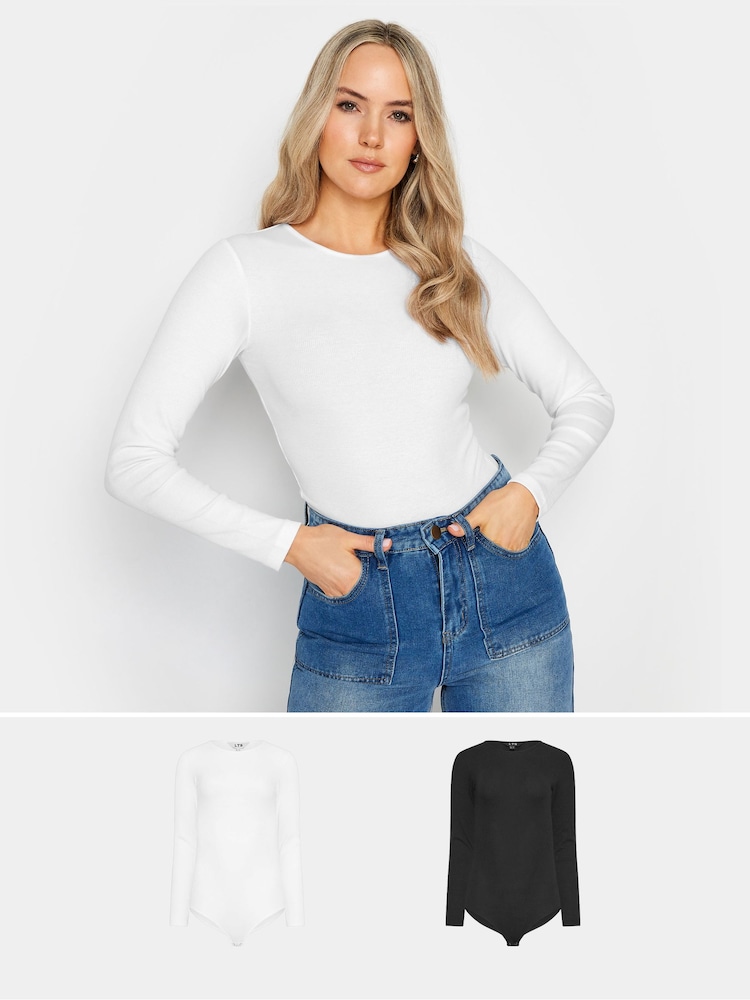 Long Tall Sally Black & White Long Sleeve Ribbed Bodies 2 Pack - Image 1 of 5