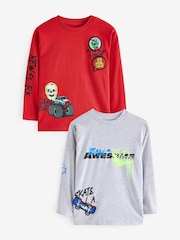 Grey/Red Alien - Langarmshirts mit Grafik, 100% Baumwolle 2er-Pack (3–16Jahre) - Bild 1 von 8