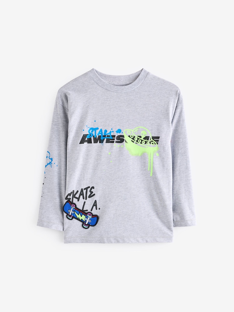 Grey/Red Alien - Langarmshirts mit Grafik, 100% Baumwolle 2er-Pack (3–16Jahre) - Bild 2 von 8