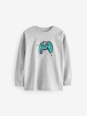 Blue/ Grey Headphones Graphic 100% Cotton Long Sleeve T-Shirts 3 Pack (3-16yrs) - Image 2 of 7