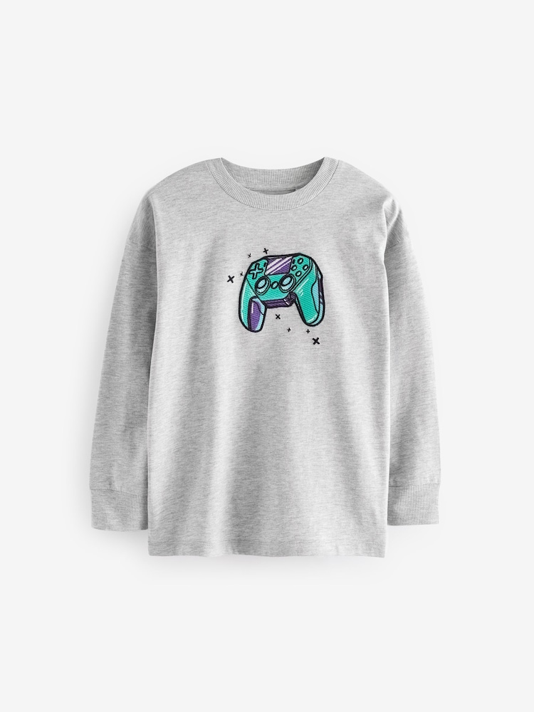 Blue/ Grey Headphones Graphic 100% Cotton Long Sleeve T-Shirts 3 Pack (3-16yrs) - Image 2 of 7