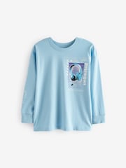 Blue/ Grey Headphones Graphic 100% Cotton Long Sleeve T-Shirts 3 Pack (3-16yrs) - Image 4 of 7