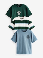 Blue/Green Relaxed Fit Textured Short Sleeve T-Shirts 3 Pack (3-16yrs) - Image 1 of 7