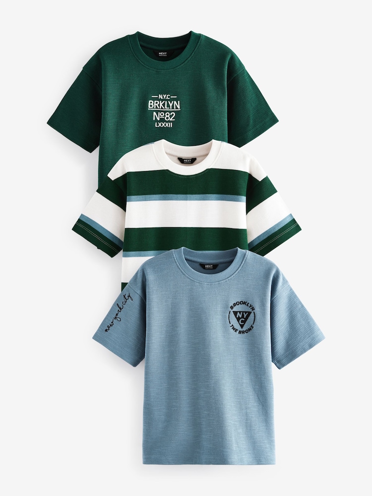 Blue/Green Relaxed Fit Textured Short Sleeve T-Shirts 3 Pack (3-16yrs) - Image 1 of 7