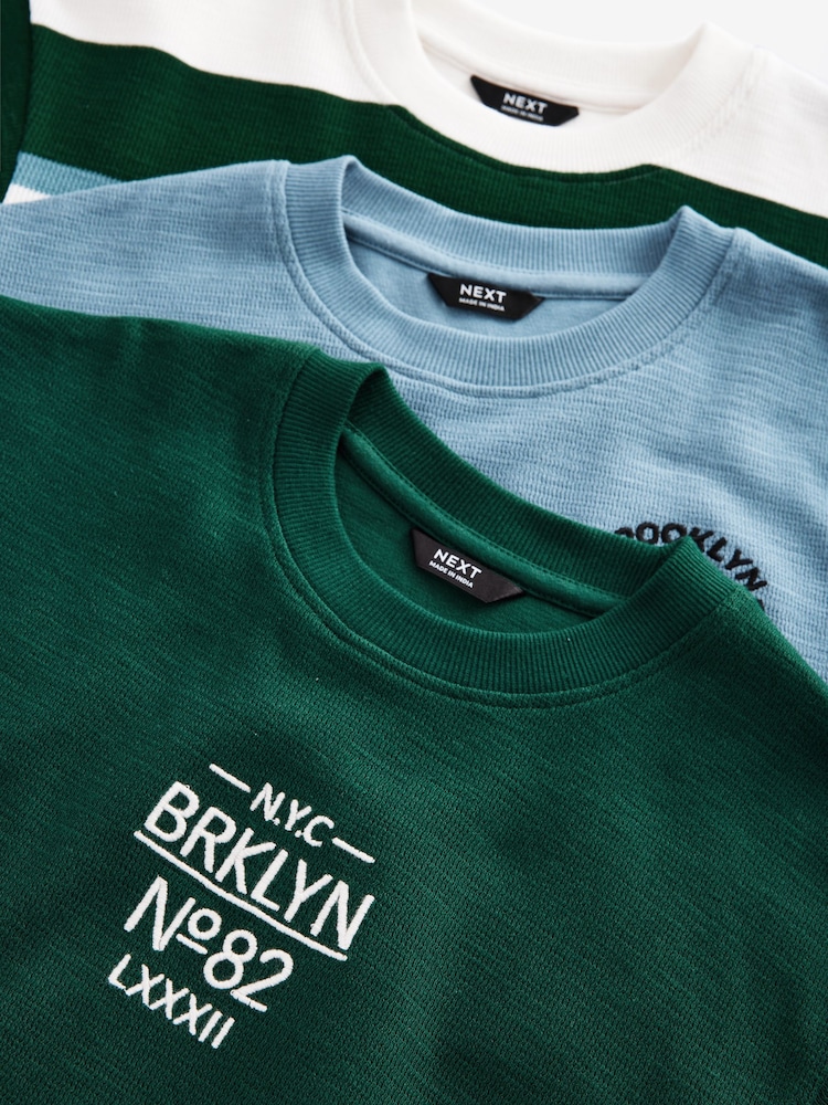 Blue/Green Relaxed Fit Textured Short Sleeve T-Shirts 3 Pack (3-16yrs) - Image 6 of 7
