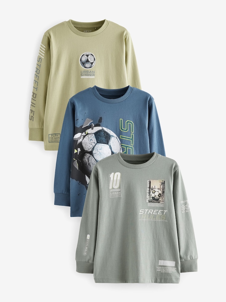 Fútbol en verde/azul - Graphic Long Sleeve T-Shirts 3 Pack (3-16yrs) - Imagen 1 de 8