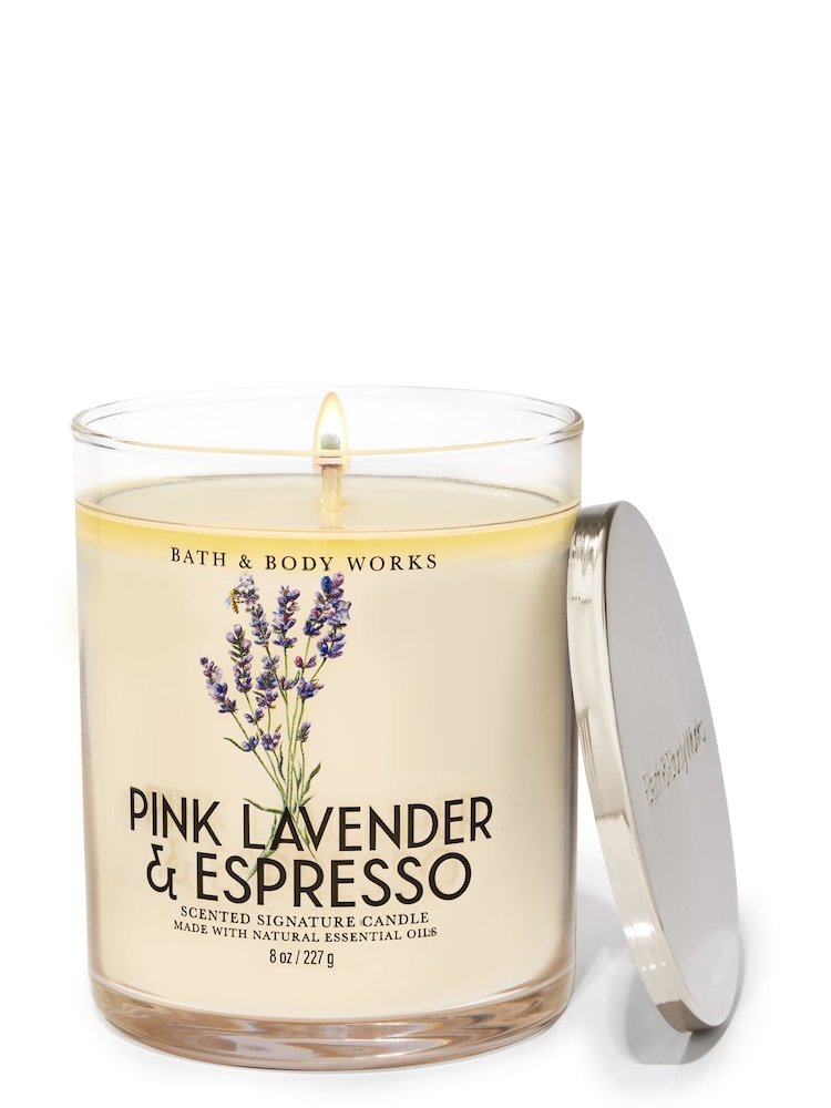 Bath & Body Works Pink Lavender Espresso Pink Lavender and Espresso Signature Single Wick Candle 8 oz / 227 g - Image 1 of 1