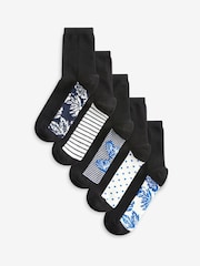 Blue / White Floral Footbed Ankle Socks 5 Pack - Image 1 of 1