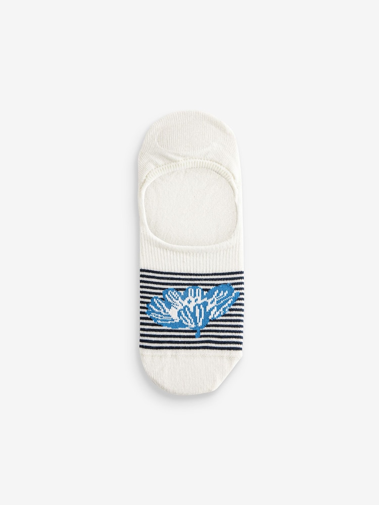 White/Blue Floral Low Cut Invisible Socks 5 Pack - Image 6 of 6