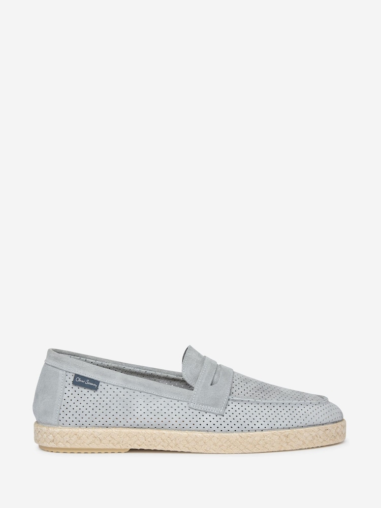 Oliver Sweeney Grey Perforated Suede Espadrille Loafers - Image 1 of 5
