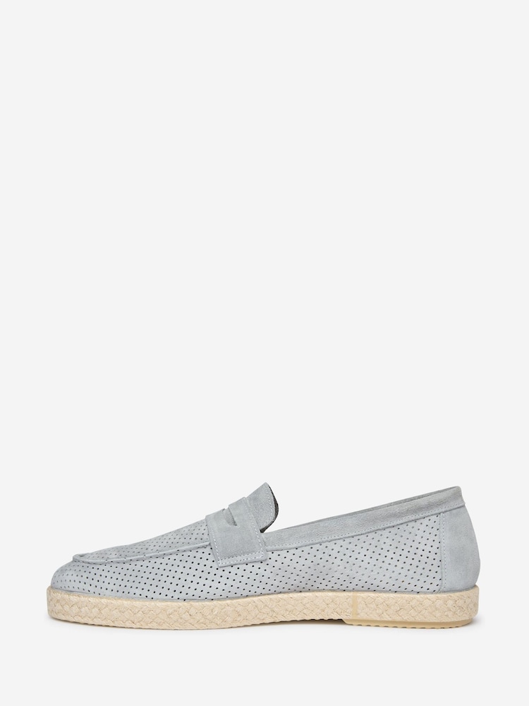 Oliver Sweeney Grey Perforated Suede Espadrille Loafers - Image 2 of 5
